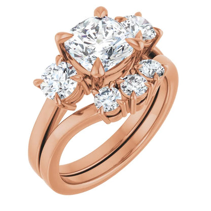 Cushion Rose Gold Tri Stone Lab Diamond Engagement Ring 