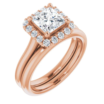 Princess Halo Solitaire Rose Gold Lab Diamond Engagement Ring 