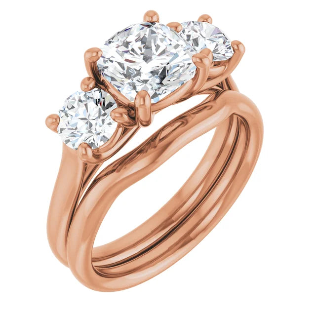 Cushion Rose Gold Tri Stone Lab Diamond Engagement Ring