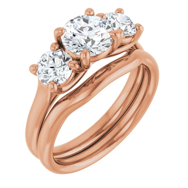 Round Brilliant Rose Gold Tri Stone Lab Diamond Engagement Ring