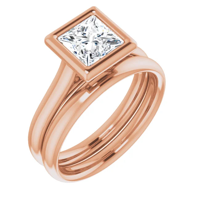 Princess Rose Gold Solitaire Bezel Lab Diamond Engagement Ring