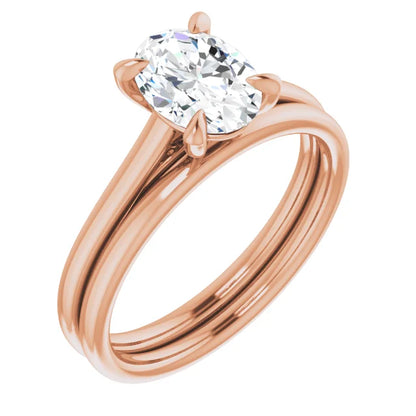 Oval Rose Gold Four Claw Solitaire Lab Diamond Engagement Ring 