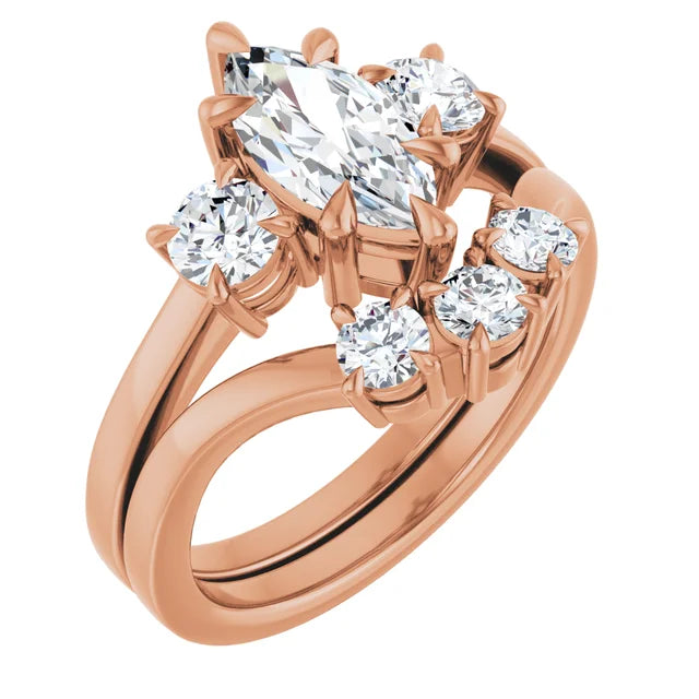Marquise Rose Gold Tri Stone Lab Diamond Engagement Ring 