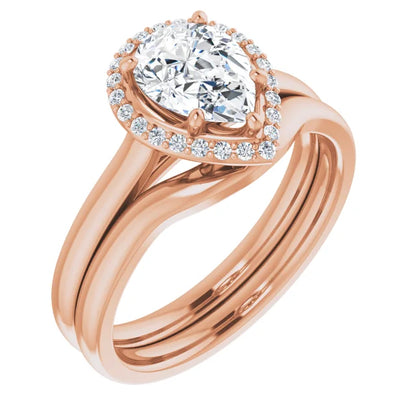 Pear Halo Solitaire Lab Diamond Engagement Ring Rose Gold. 