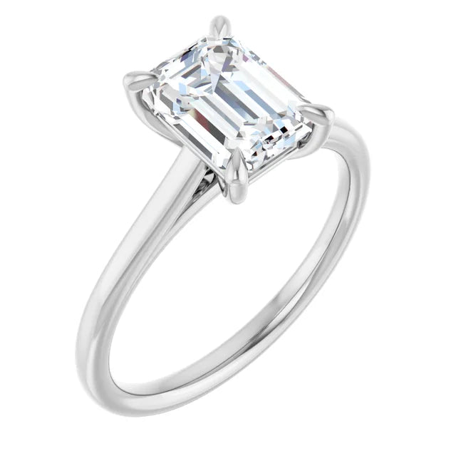 Emerald White Gold Four Claw Solitaire Lab Diamond Engagement Ring 