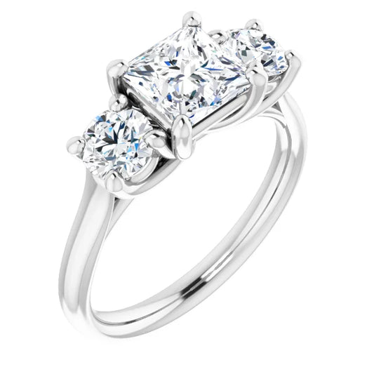 Princess White Gold Tri Stone Lab Diamond Engagement Ring