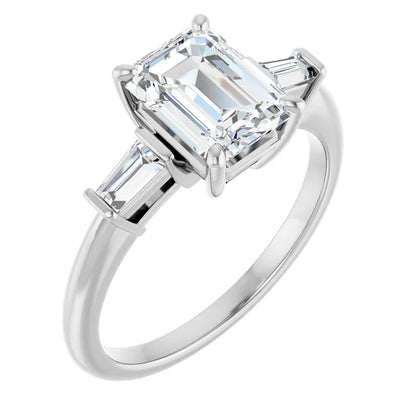 Emerald White Gold Baguette Accent Lab Diamond Engagement Ring 
