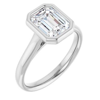 Emerald White Gold Bezel Solitaire Lab Diamond Engagement Ring 