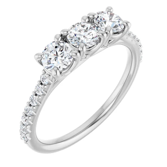 Round Brilliant White Gold Tri Stone Lab Diamonds Engagement Ring 
