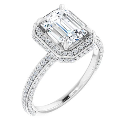 Emerald White Gold Halo Pave Style Lab Diamond Engagement Ring 
