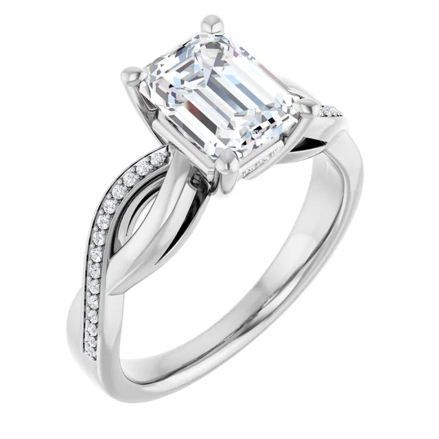 Emerald White Gold Claw Set Twist Style Engagement Ring 