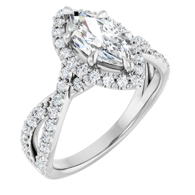 Marquise Twist Halo Style Engagement Ring