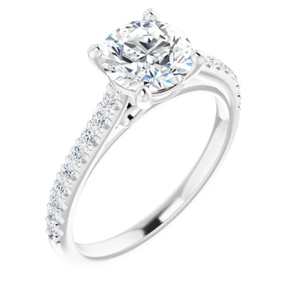 Round Brilliant White Gold Pave Style Lab Diamond Engagement Ring 