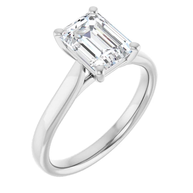 Four Claw White Gold Emerald Solitaire Engagement Ring