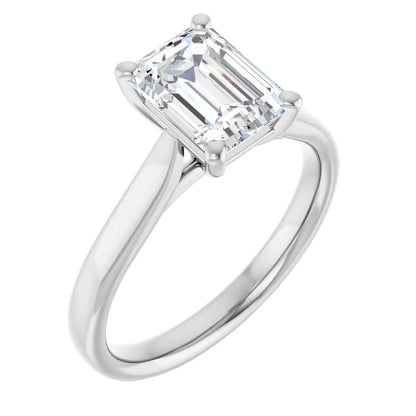 Four Claw White Gold Emerald Solitaire Engagement Ring