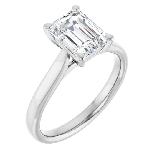 Four Claw White Gold Emerald Solitaire Engagement Ring