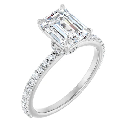 Emerald White Gold Claw Set Style Engagement Ring 