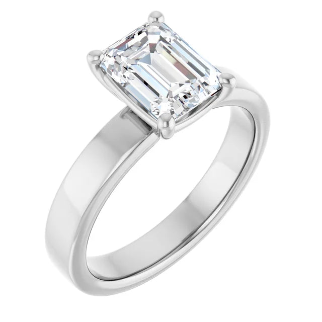 Emerald White Gold Wide Band Solitaire Engagement Ring