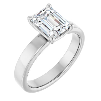 Emerald White Gold Wide Band Solitaire Engagement Ring