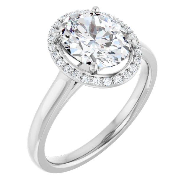 Oval Halo Solitaire Lab Diamond Engagement Ring White Gold. 