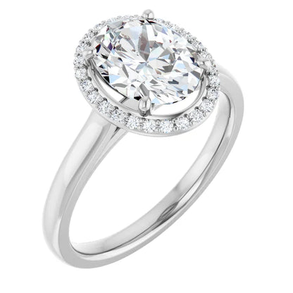 Oval Halo Solitaire Lab Diamond Engagement Ring White Gold. 