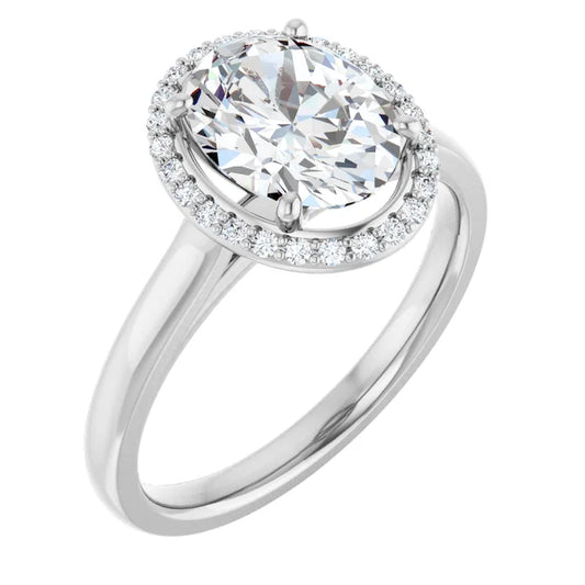 Oval Halo Solitaire Lab Diamond Engagement Ring White Gold. 