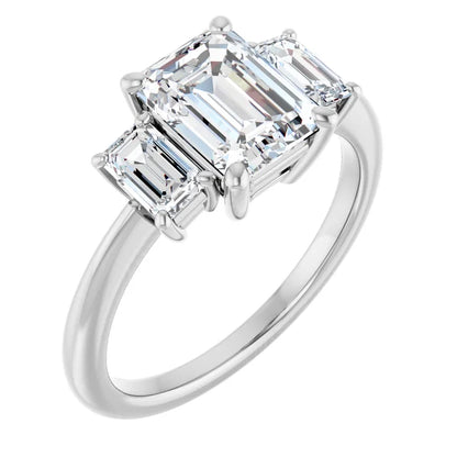 Emerald White Gold Tri Stone Lab Diamond Engagement Ring