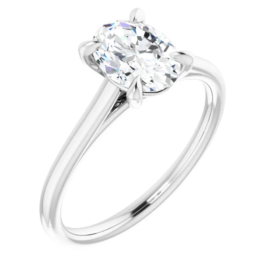 Oval White Gold Four Claw Solitaire Lab Diamond Engagement Ring 