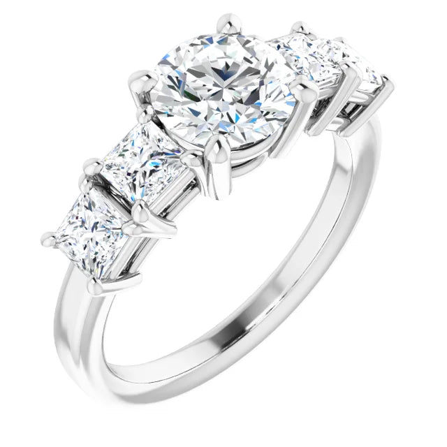 Round Brilliant White Gold Multi Stone Accent Style Engagement Ring