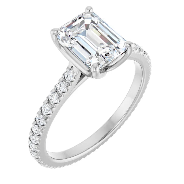 Emerald White Gold Claw Set Eternity Style Engagement Ring