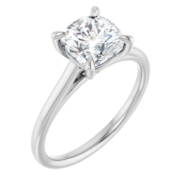 Cushion White Gold Four Claw Solitaire Lab Diamond Engagement Ring 