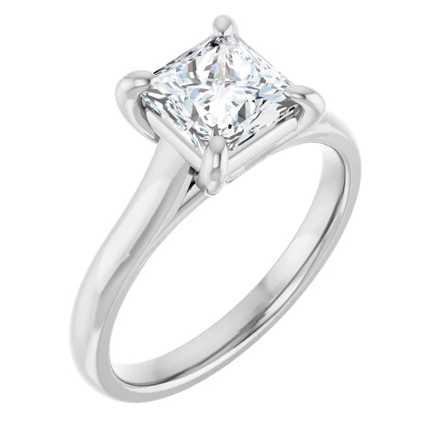 Four Claw Princess White Gold Solitaire Lab Diamond Engagement Ring