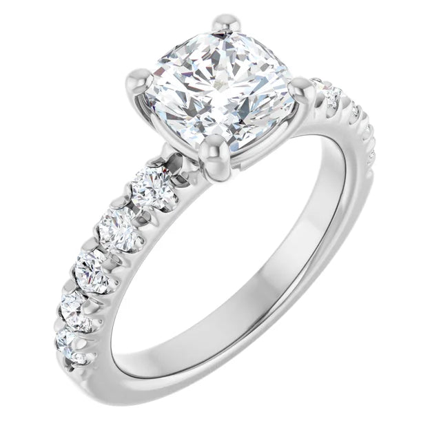 Cushion White Gold Four Claw Set Style Engagement Ring