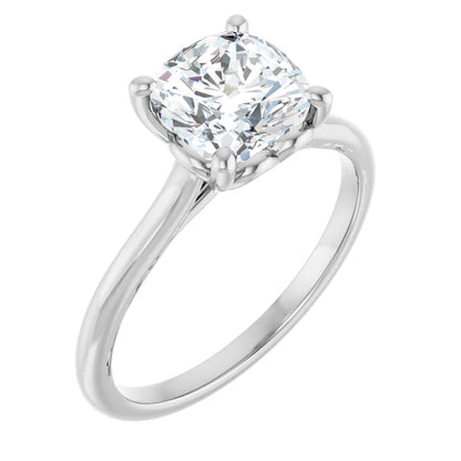 Cushion White Gold Four Claw Solitaire Lab Diamond Engagement Ring 