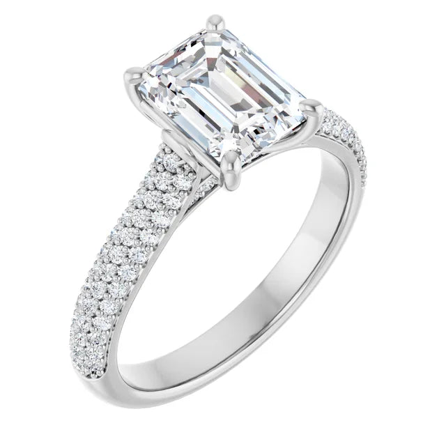 Emerald White Gold Pave Lab Diamond Engagement Ring 