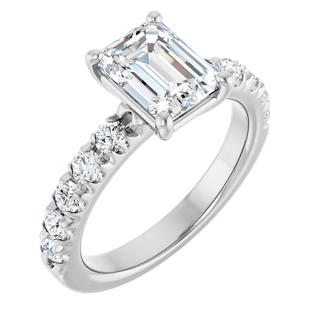 Emerald White Gold Four Claw Set Style Engagement Ring