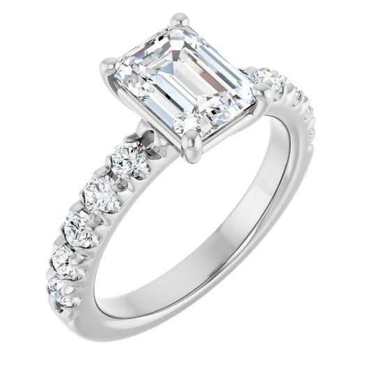 Emerald White Gold Four Claw Set Style Engagement Ring