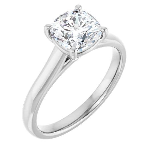 Four Claw Cushion White Gold Solitaire Lab Diamond Engagement Ring