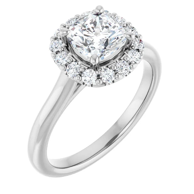 Cushion Halo Solitaire White Gold Lab Diamond Engagement Ring 