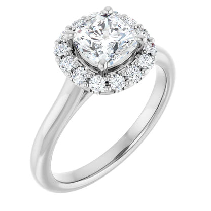 Cushion Halo Solitaire White Gold Lab Diamond Engagement Ring 