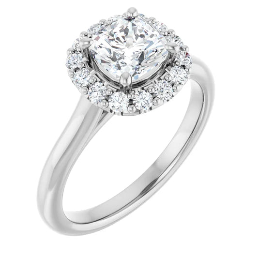 Cushion Halo Solitaire White Gold Lab Diamond Engagement Ring 