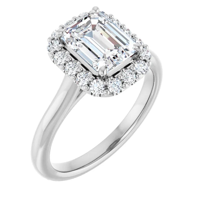 Emerald Halo Solitaire White Gold Lab Diamond Engagement Ring 