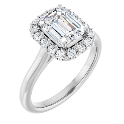 Emerald Halo Solitaire White Gold Lab Diamond Engagement Ring 