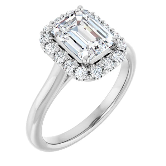 Emerald Halo Solitaire White Gold Lab Diamond Engagement Ring 