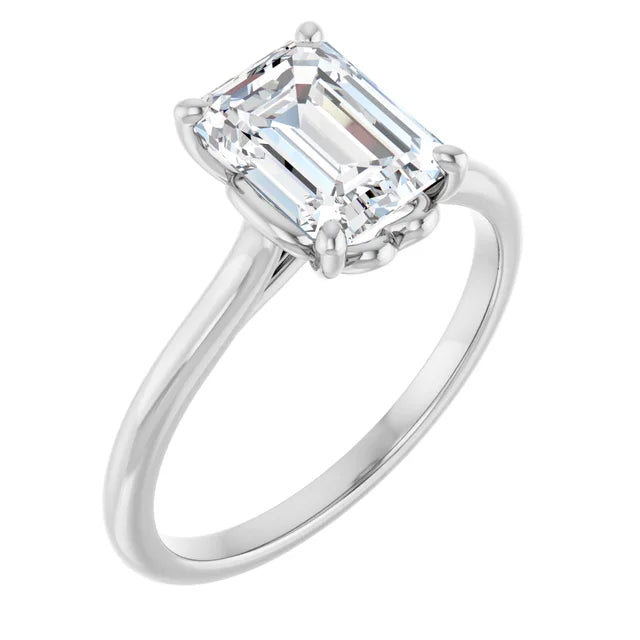 Emerald White Gold Four Claw Solitaire Lab Diamond Engagement Ring 