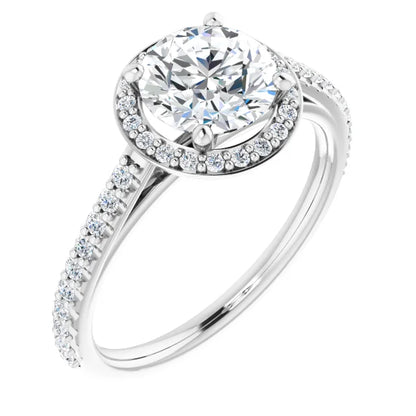 Round Brilliant White Gold Halo Lab Diamond Engagement Ring 