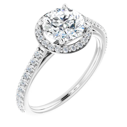 Round Brilliant White Gold Halo Lab Diamond Engagement Ring 
