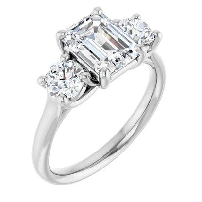 Emerald White Gold Tri Stone Lab Diamond Engagement Ring