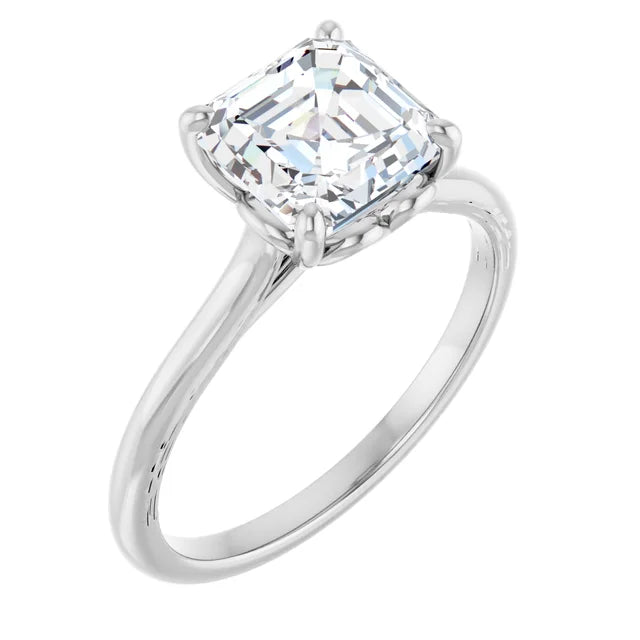 Asscher White Gold Four Claw Solitaire Lab Diamond Engagement Ring 