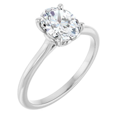 Oval White Gold Four Claw Solitaire Lab Diamond Engagement Ring 